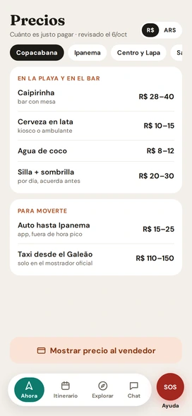 Lista de precios justos por barrio